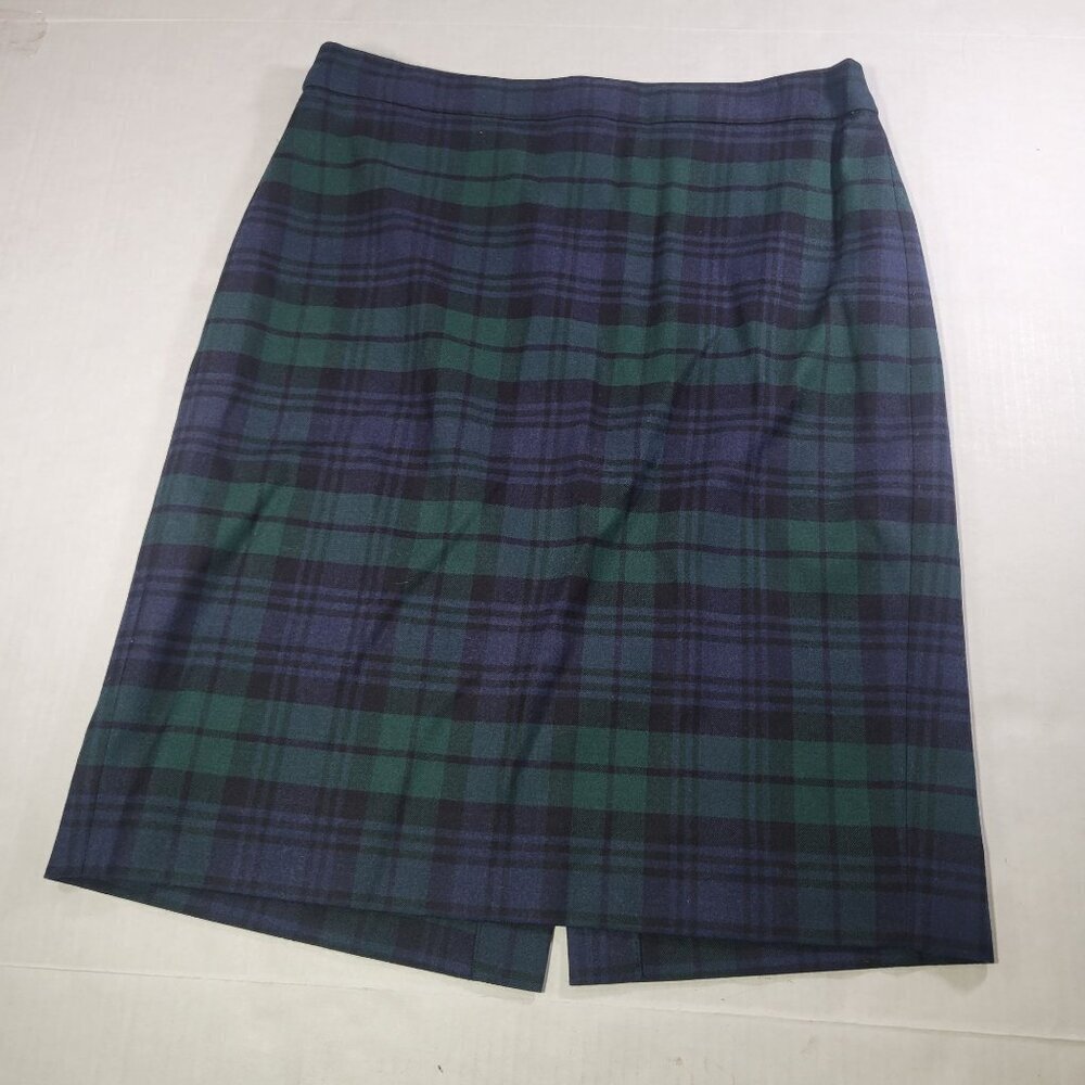 J.Crew Womens Green & Navy Plaid Wool Blend Pencil Skirt Size 2